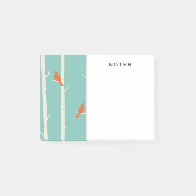 Post-it® Rétro Orange Birds on Birch Trees (Devant)