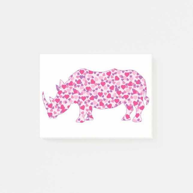 Post-it® Rhinoceros faits en Coeurs Roses (Devant)