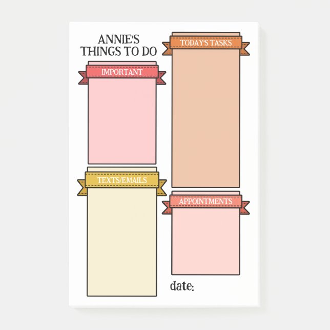 Post-it® Ribbon rose Jaune Cute Étiquette Choses à faire (Devant)