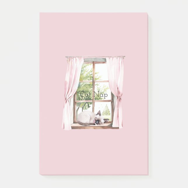 Post-it® Rideaux roses chat somme fenêtre (Devant)
