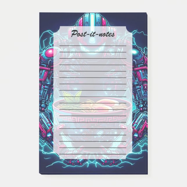 Post-it® Robot Cyberpunk Futuriste Neon Nourriture Ramen (Devant)