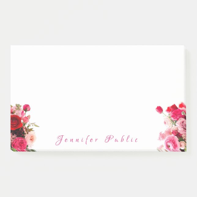 Post-it® Rose aquarelle écriture manuscrite Nom du script T (Devant)