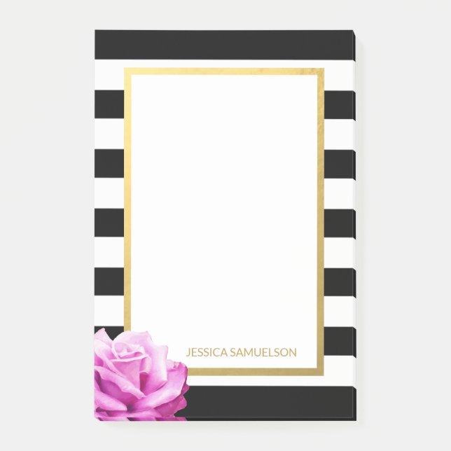 Post-it® Rose blanc noir moderne personnalisé de rose de (Devant)