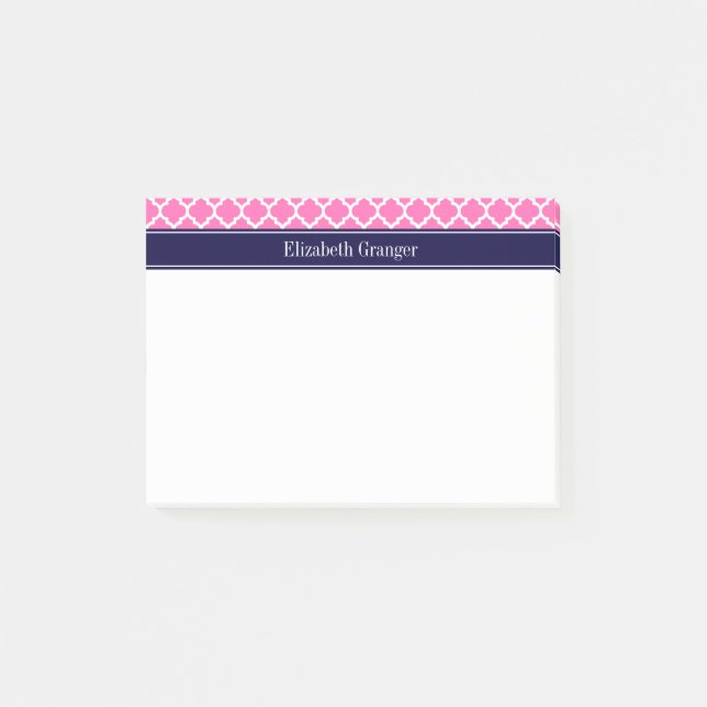 Post-it® Rose Chaud2 Blanc Marocain #5 Bleu Marine Monogram (Devant)