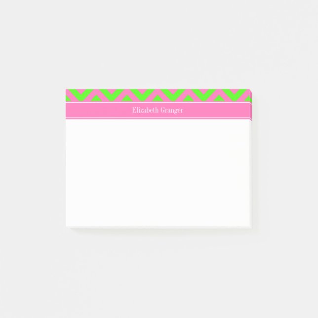 Post-it® Rose Chaud #2 Vert Citron LG Chevron Monogramme No (Devant)