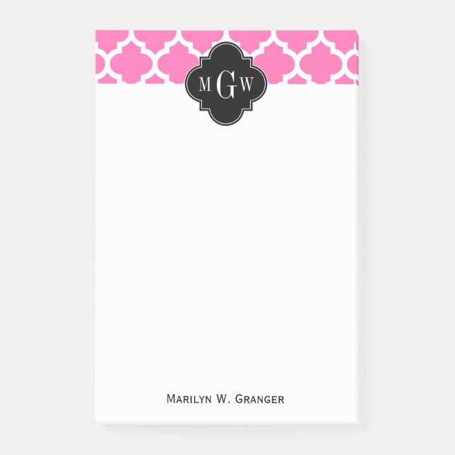 Post-it® Rose Chaud Avec Marocain #5 Noir 3 Monogramme Init (Devant)