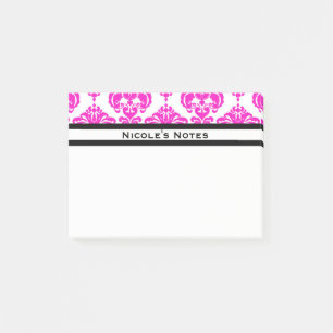 Post-it® Rose Chaud Blanc Motif Damassé Moderne Personnalis