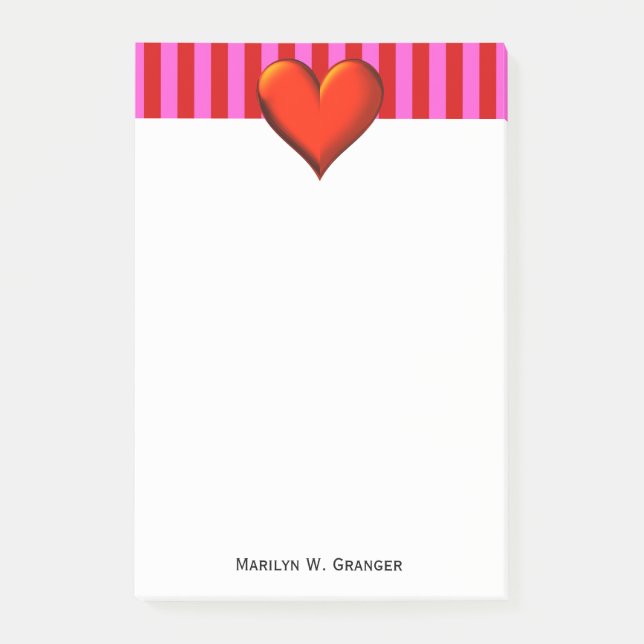 Post-it® Rose chaud gras, bandes rouges, Coeur métallique r (Devant)