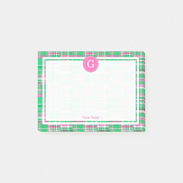 Post-it® Rose Chaude Vert Madras Patchwork Carreaux 1IR Cad (Devant)