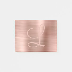 Post-it® Rose Chic Or Brossé Monogramme métallique Script