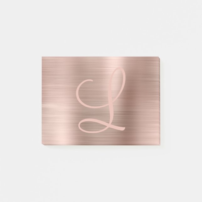 Post-it® Rose Chic Or Brossé Monogramme métallique Script (Devant)
