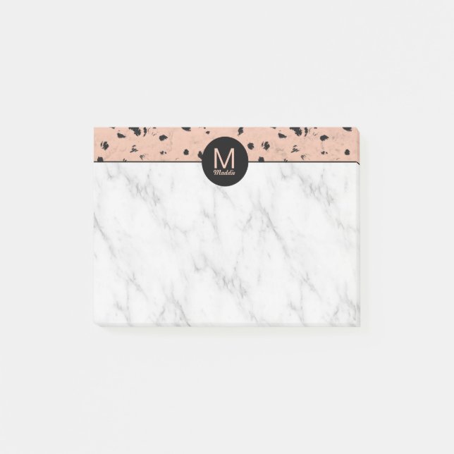Post-it® Rose chic or et Motif en marbre avec Monogram (Devant)