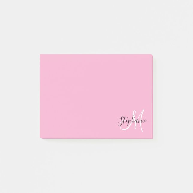 Post-it® Rose Clair Élégant Monogramme Noir et Blanc (Devant)