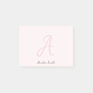 Post-it® Rose clair monogramme   Minimaliste moderne Femini