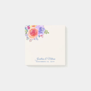 Post-it® Rose coloré aquarelle Mariage floral