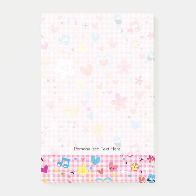 Post-it® rose de motif de bande dessinée d'amusement (Devant)