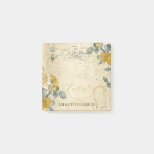 Post-it® Rose d'or jaune Queen Bee Monogramme floral 3x3