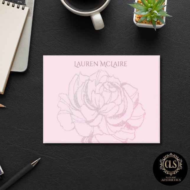 Post-it® Rose Dorée sur Notes de Nom Élégant Rose (Notes - Rose Gold Blush Monogram Name)