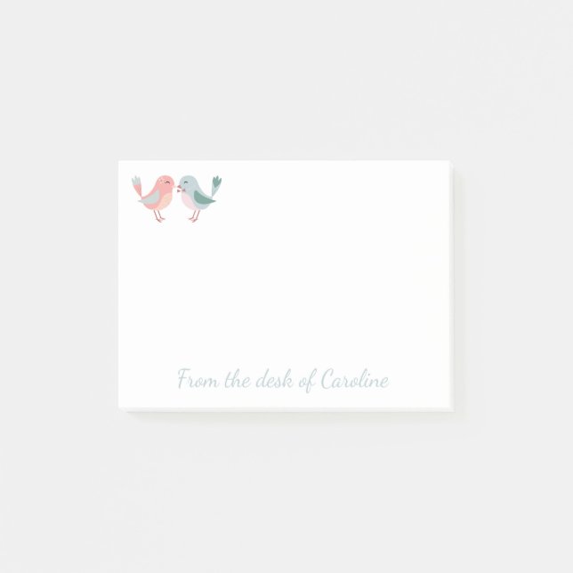 Post-it® Rose Et Bleu Lovebirds Amour, Mariage (Devant)
