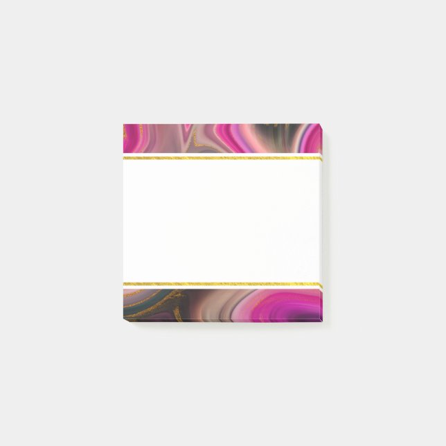 Post-it® Rose et noir abstrait avec tourbillons dorés (Devant)