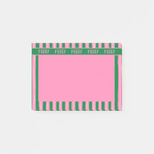 Post-it® Rose et vert rayé joyeux dessiné à la main