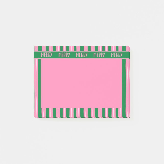 Post-it® Rose et vert rayé joyeux dessiné à la main (Devant)