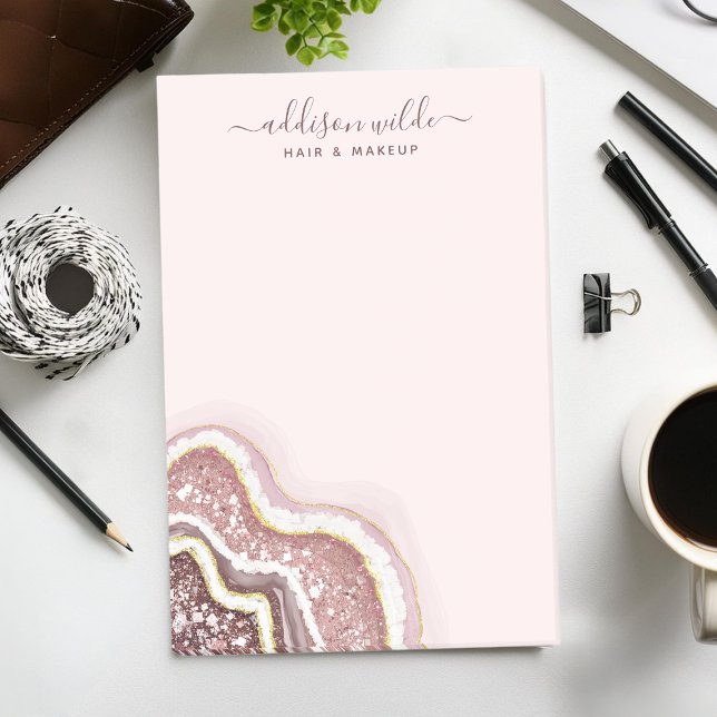 Post-it® Rose Gold Blush Pink Parties scintillant Agate Geo (Créateur téléchargé)