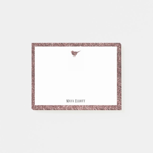 Post-it® Rose Gold Faux Parties scintillant Oiseau et bordu (Devant)