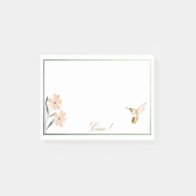 Post-it® Rose Gold Hummingbird rose Fleur personnalisée (Devant)