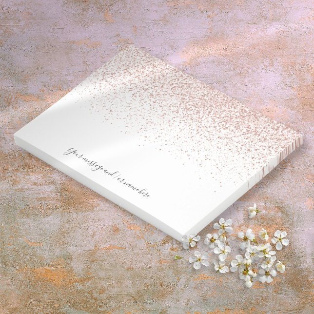 Post-it® Rose Gold Pailleté Écriture Chic Message Personnal (Rose Gold Glitter Chic Script Custom Message Post-it Notes)