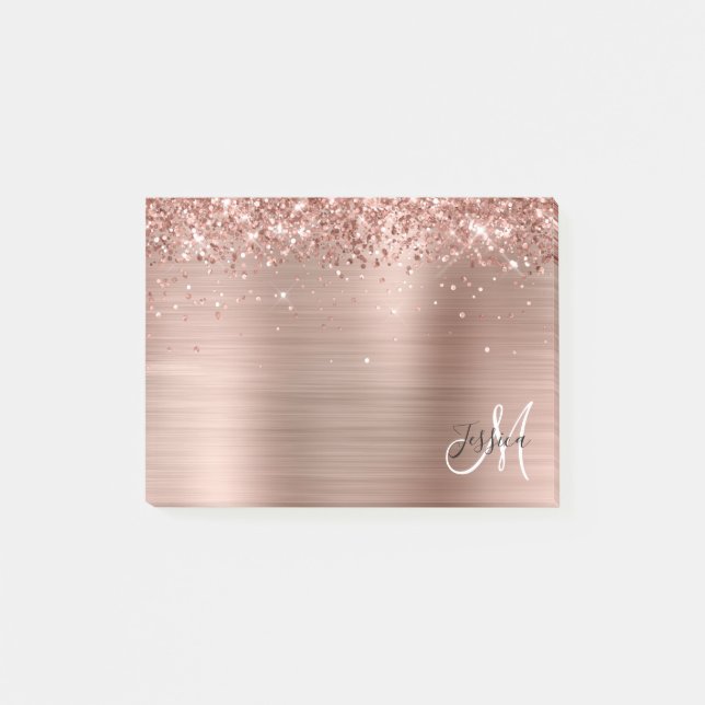 Post-it® Rose Gold Pailleté Monogramme Noir et Blanc (Devant)