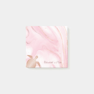 Post-it® Rose Gold Turtle Blush Marble Monogramme Votre Nom