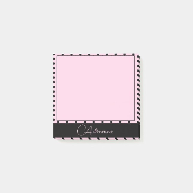 Post-it® Rose Monogramme mignon avec Pois noirs (Créateur téléchargé)