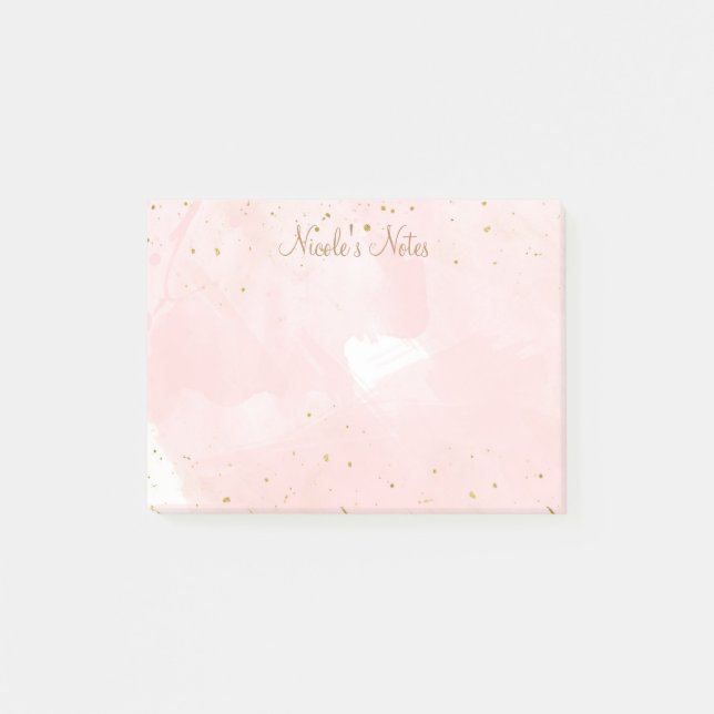 Post-it® Rose Pâle Doré Moderne Personnalisé avec Éclabouss (Devant)