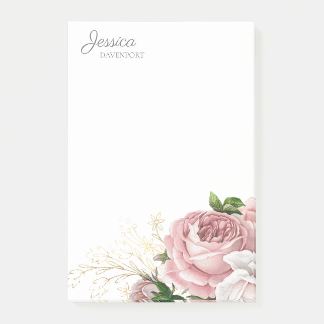 Post-it® Rose Pâle Élégant Floral Aquarelle (Devant)