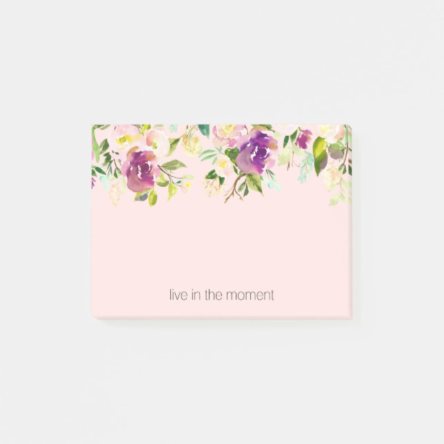 Post-it® Rose Pâle Floral Aquarelle Violet (Devant)