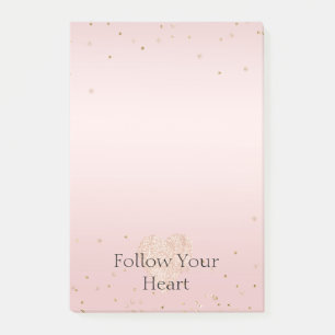 Post-it® Rose Pâle Paillettes Amour Or Confettis Cœur