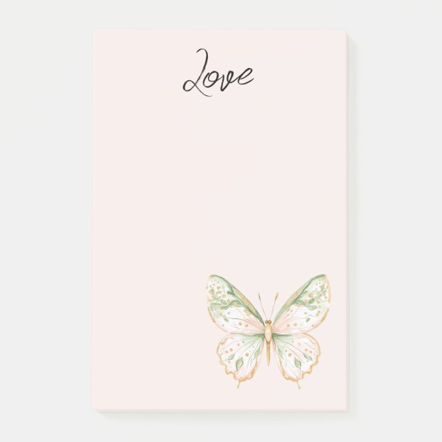 Post-it® Rose Pâle Vert Menthe Or Papillon Amour (Devant)