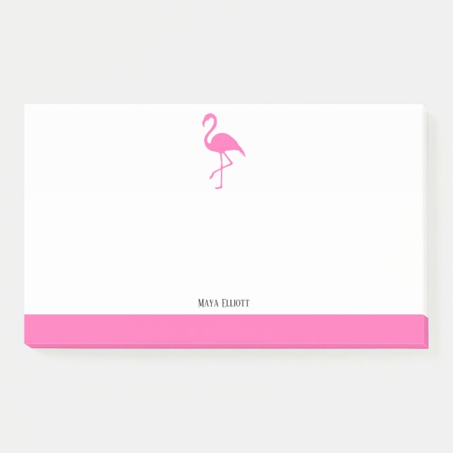 Post-it® Rose sur le Flamant rose blanc et bordure avec nom (Devant)