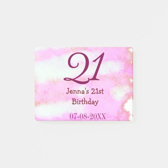 Post-it® Rose vert pastel 21e anniversaire simple nom date  (Devant)