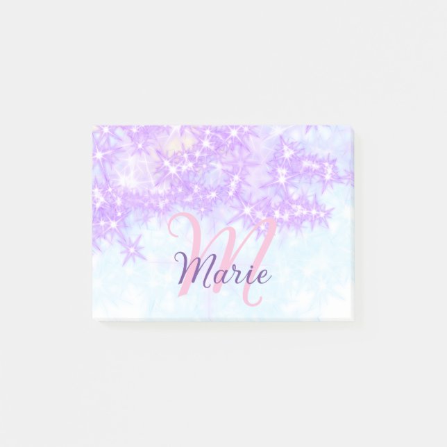 Post-it® Rose violet étoile de parties scintillant monogram (Devant)