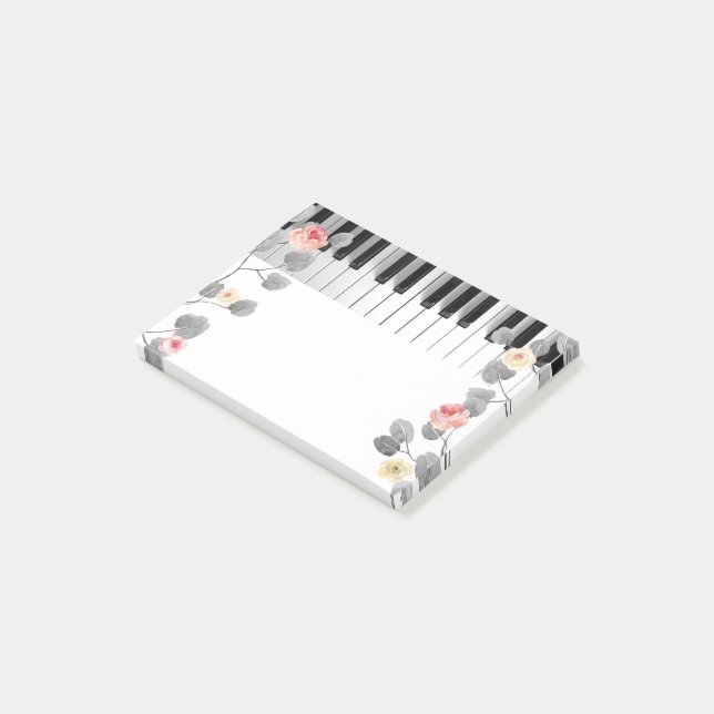 Post-it® roses aquarelle sur piano feuillage gris (Incliné)