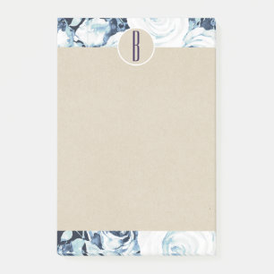 Post-it® Roses blanches bleues d'hiver Kraft Monogramme rus