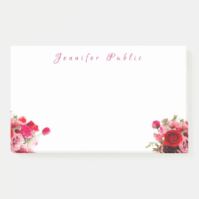Post-it® Roses d'aquarelle Floral Écriture Nom Modèle (Devant)
