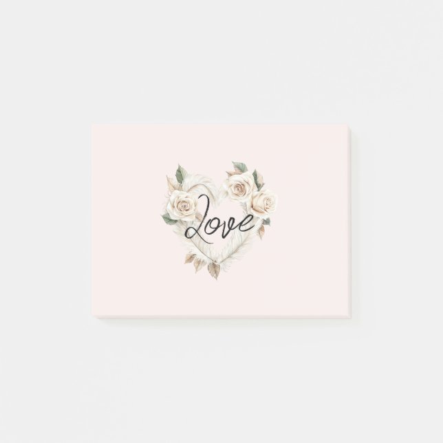 Post-it® Roses Fleurs de Couleur Rose Romantiques Cœur Amou (Devant)