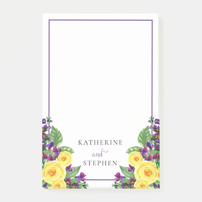 Post-it® Roses jaunes | Violets Boho Floral Détails du Mari (Devant)