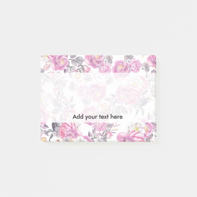 Post-it® Roses romantiques d'aquarelle grise rose botanique (Devant)
