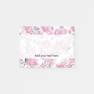 Post-it® Roses romantiques d'aquarelle grise rose botanique