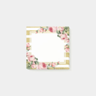 Post-it® Roses vintage shabby chic et rayures dorées modern