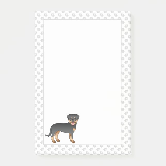Post-it® Rottweiler noir et feu Chien de dessin animé migno (Devant)